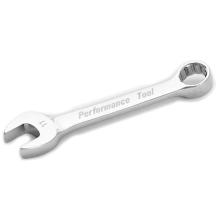 PERFORMANCE TOOL Stubby Chrome Combination Wrench, 11mm, with 12 Point Box End, Fully Polished, 4" Long W30611